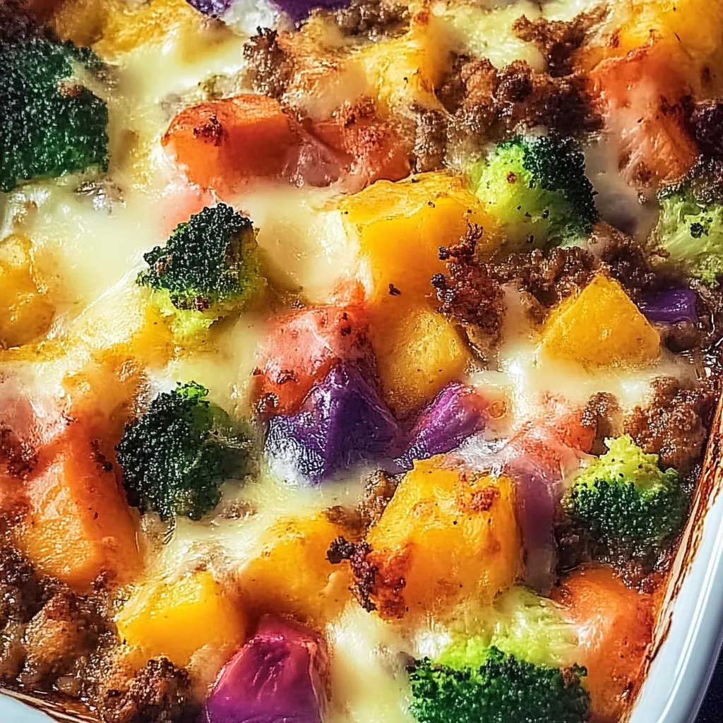 Farbenfroher Gemüse-Hack-Auflauf