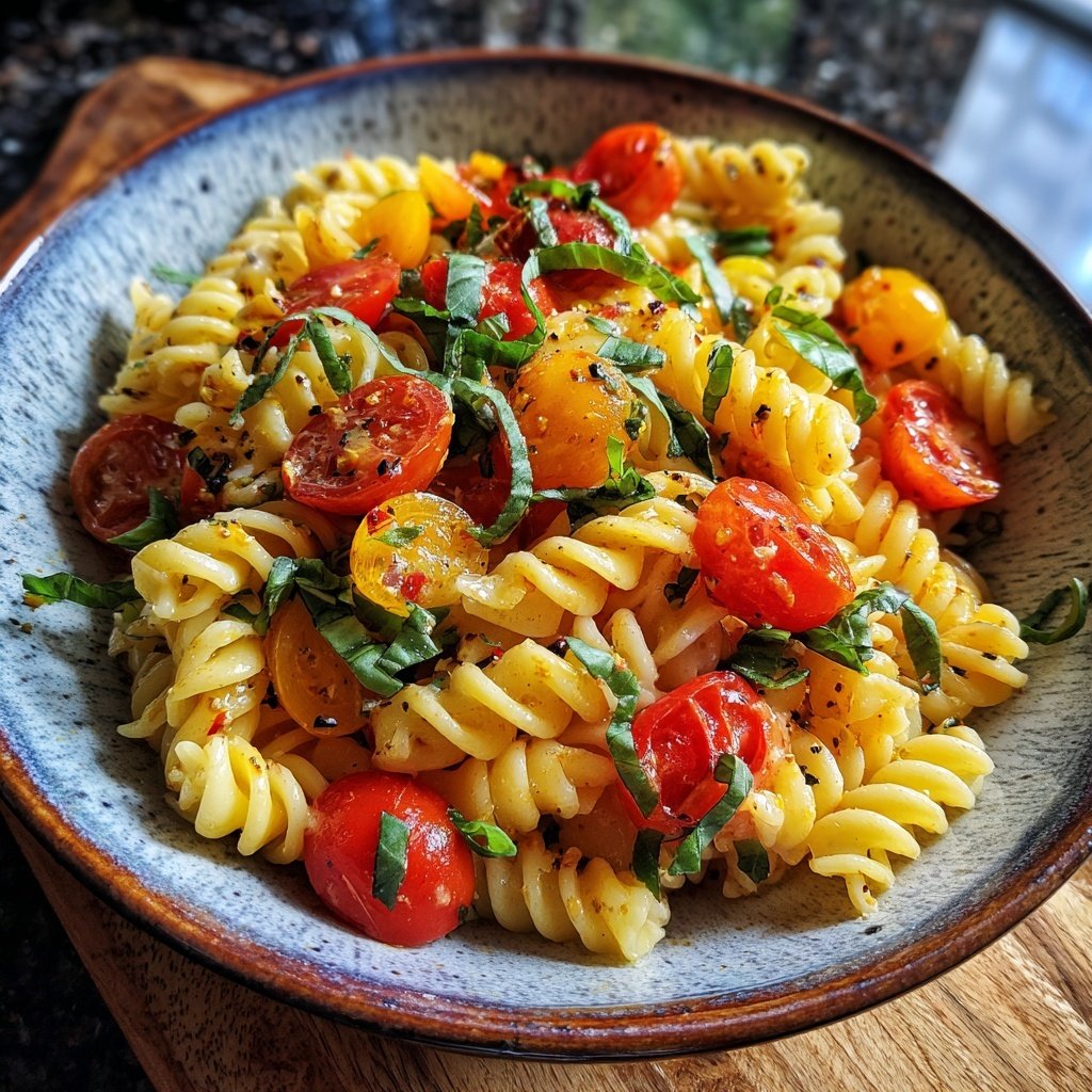 Mediterraner Nudelsalat Mit Basilikum